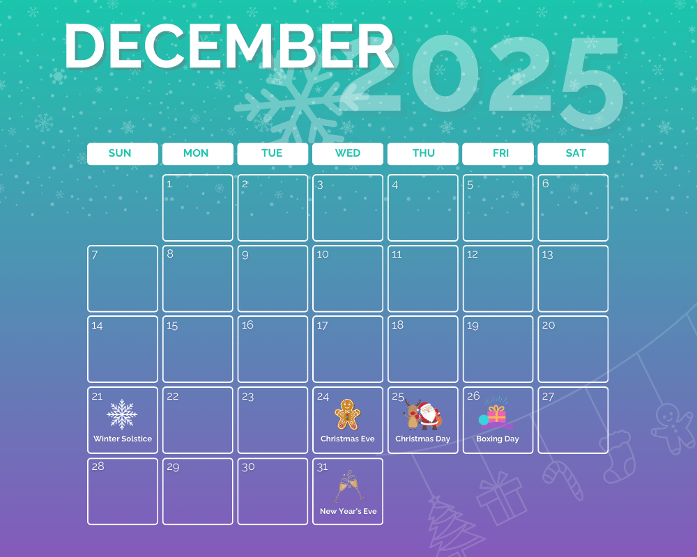 Marketing calendar for December 2025